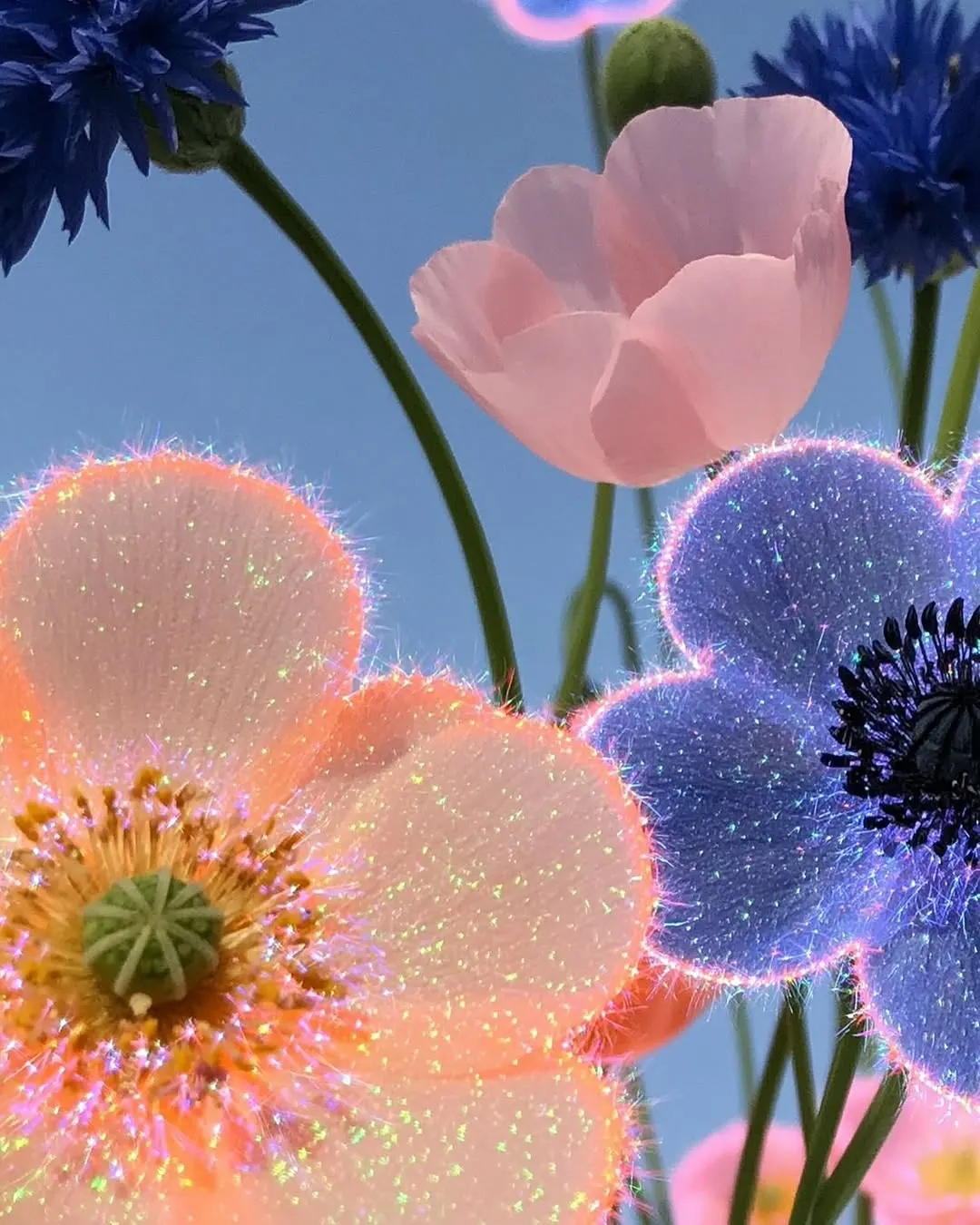 Close-up of pastel anemones and poppies